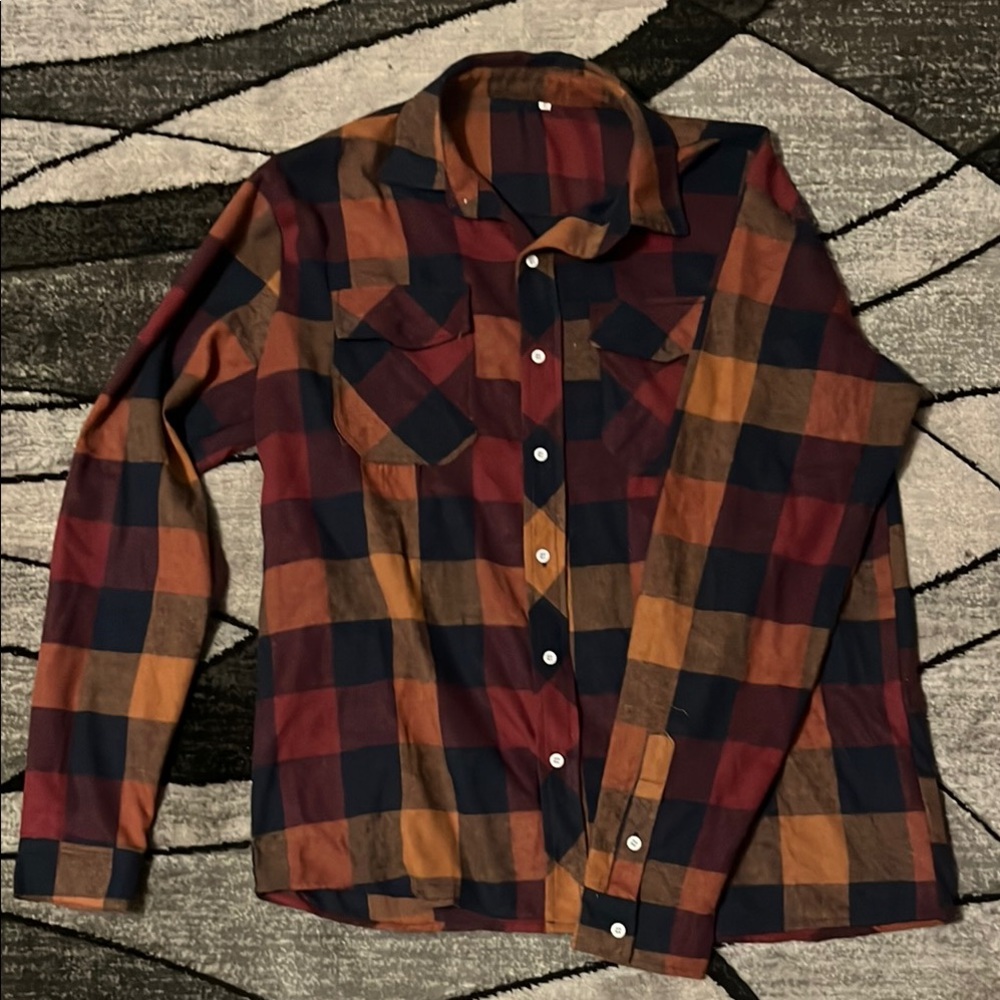 Men's Plaid Shirt - Red, Blue, and Brown